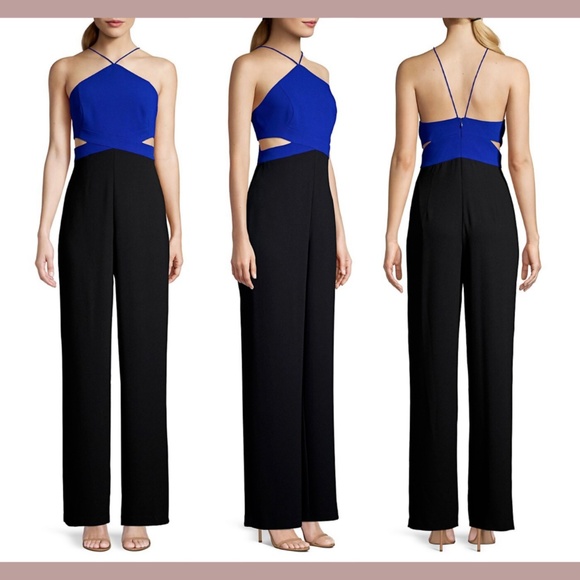 NWT Aidan by Aidan Mattox‎ [ 14 ] Cutout Colorblock Crepe Jumpsuit - Picture 1 of 12